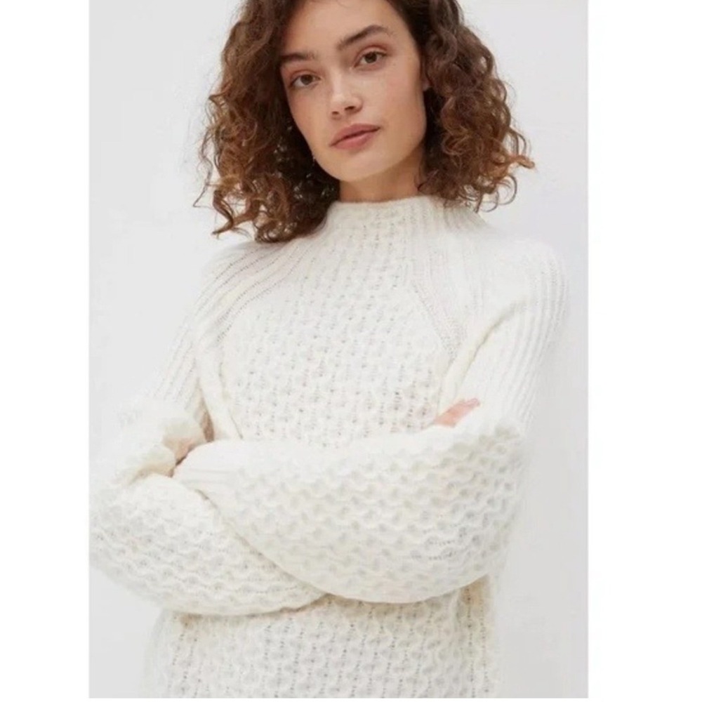 Anthropologie Bia Mock Neck Tunic Alpaca Blend Cable Knit Sweater XS Cozy Fall